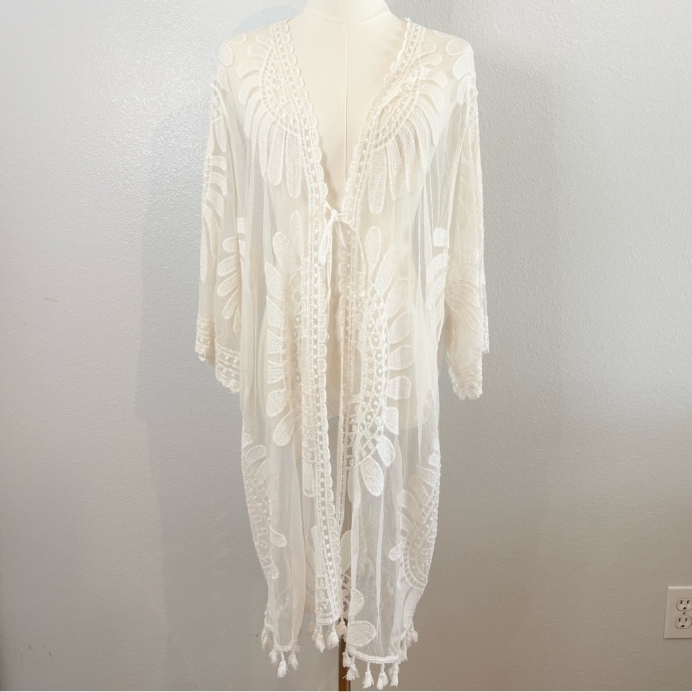 Everleigh Embroidered Sheer Lace inspired Kimono Duster 2X – Feminine Boho - Picture 3 of 15